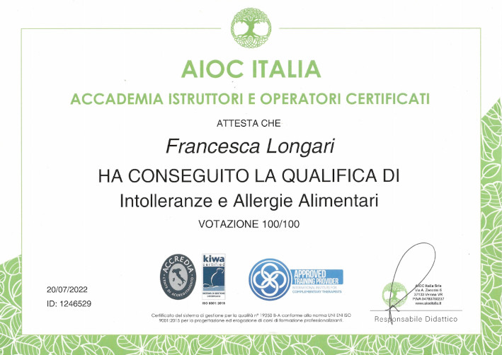 attestato intolleranze allergie alimentari AIOC